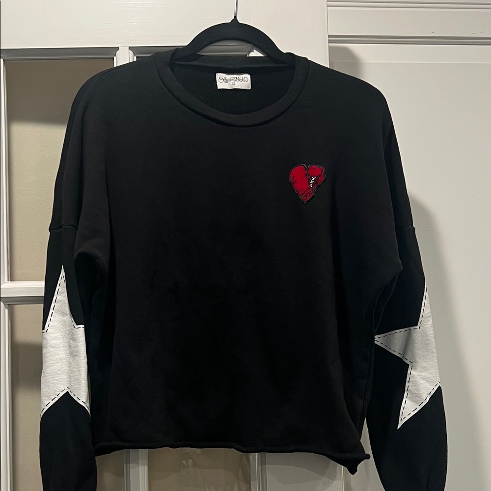 Lauren Moshi Black Sweatshirt with White Stars and Red Heart